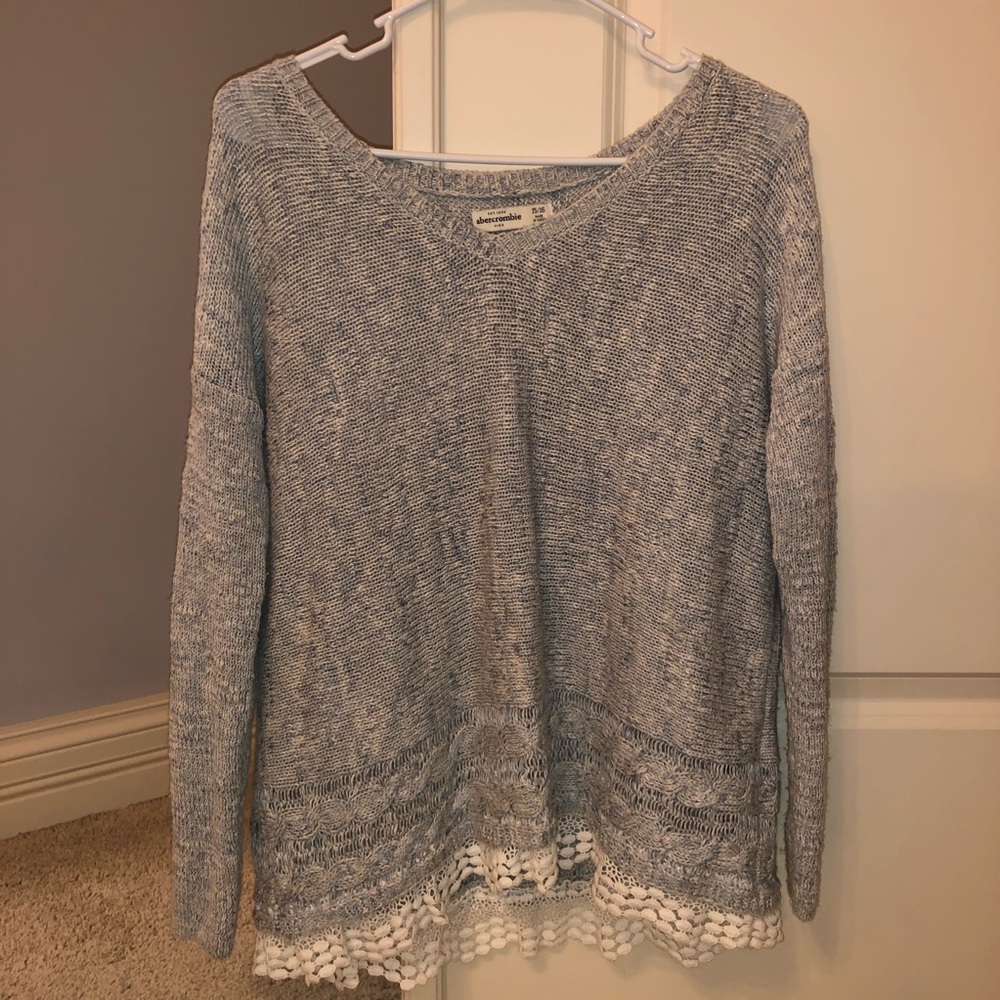 Abercrombie Blue Sweater w/ White Lace Detailing